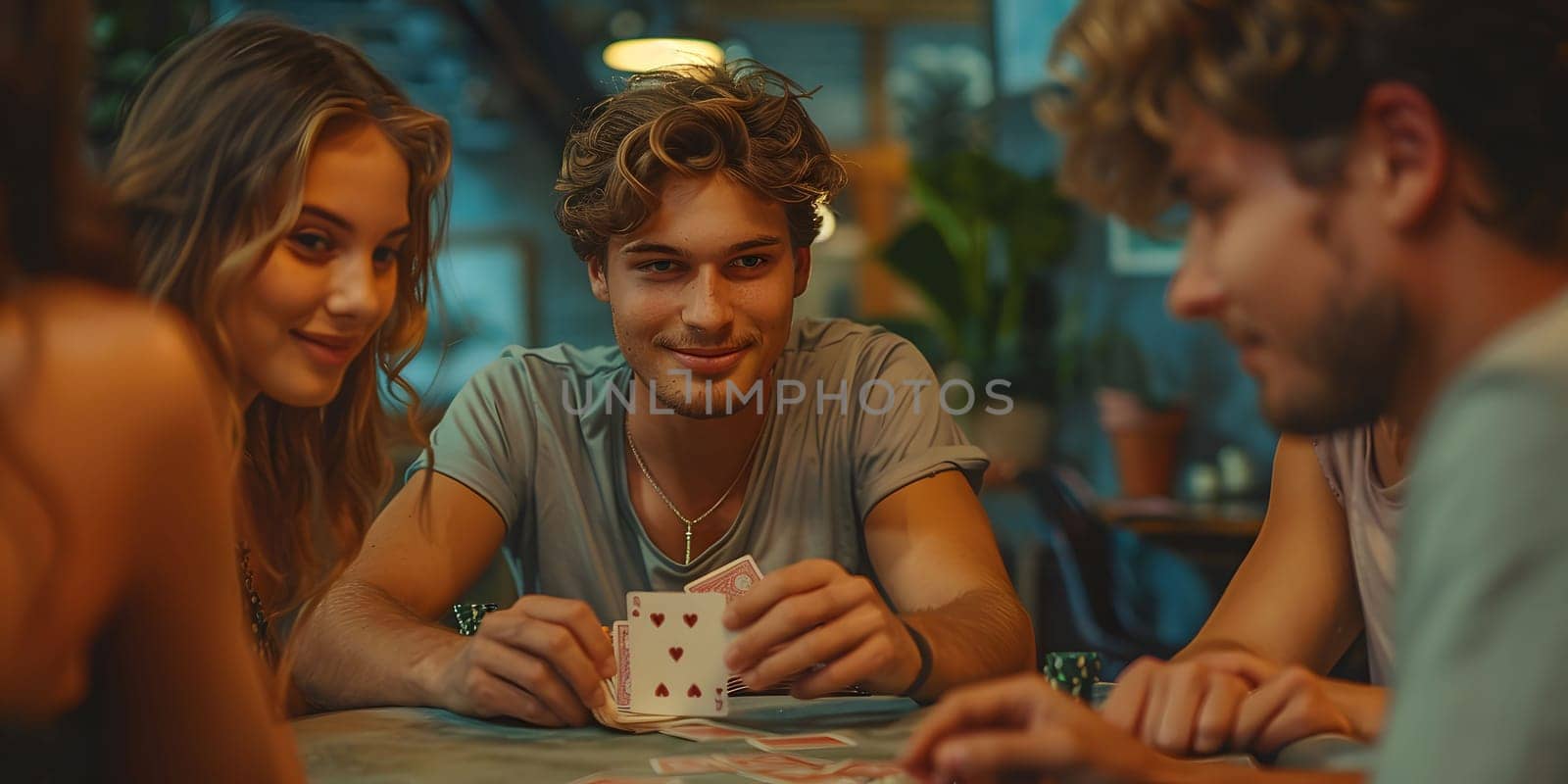 Group of elegant young people that playing poker in casino together. High quality photo