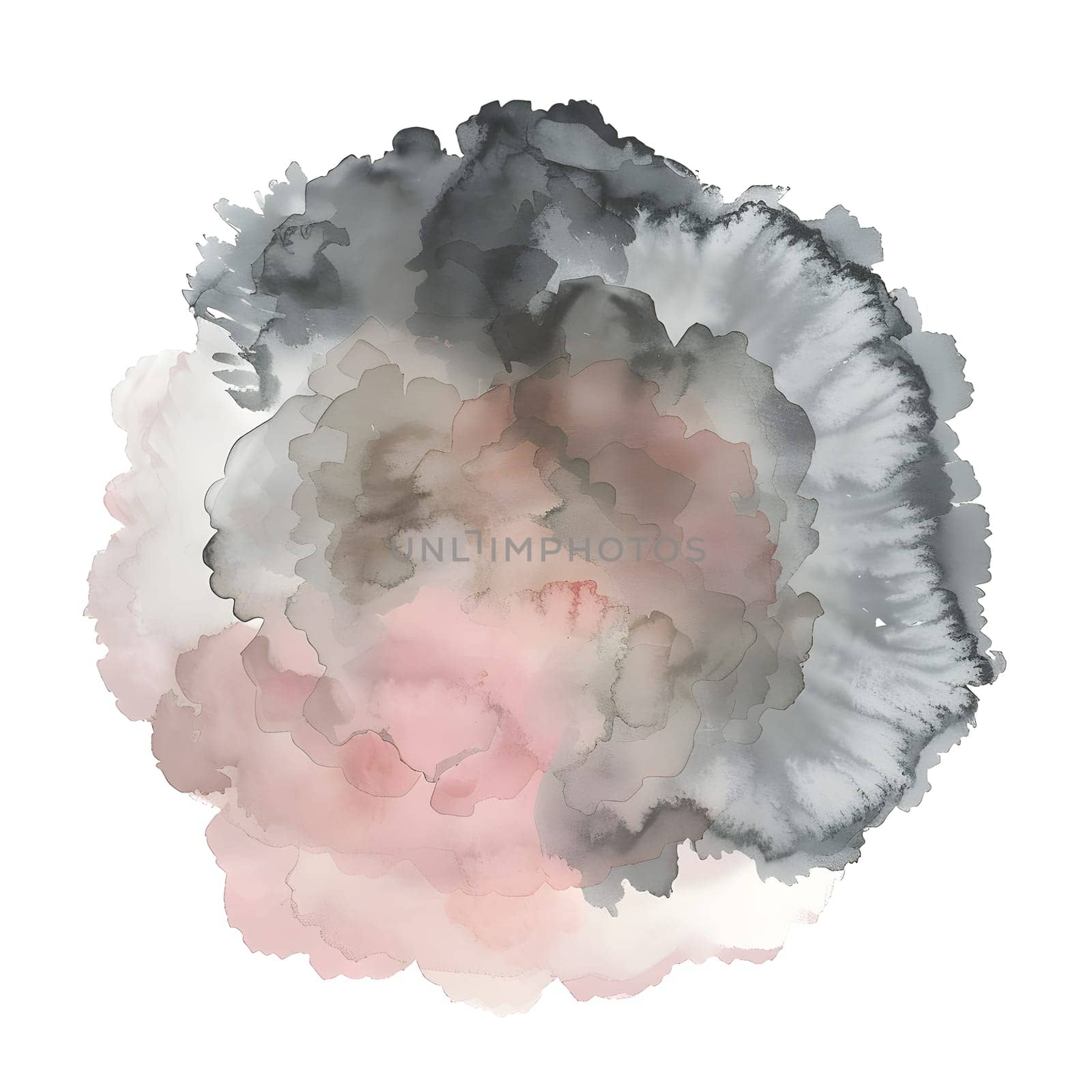 Art of a gray and pink circle on white background using watercolor paint by Nadtochiy