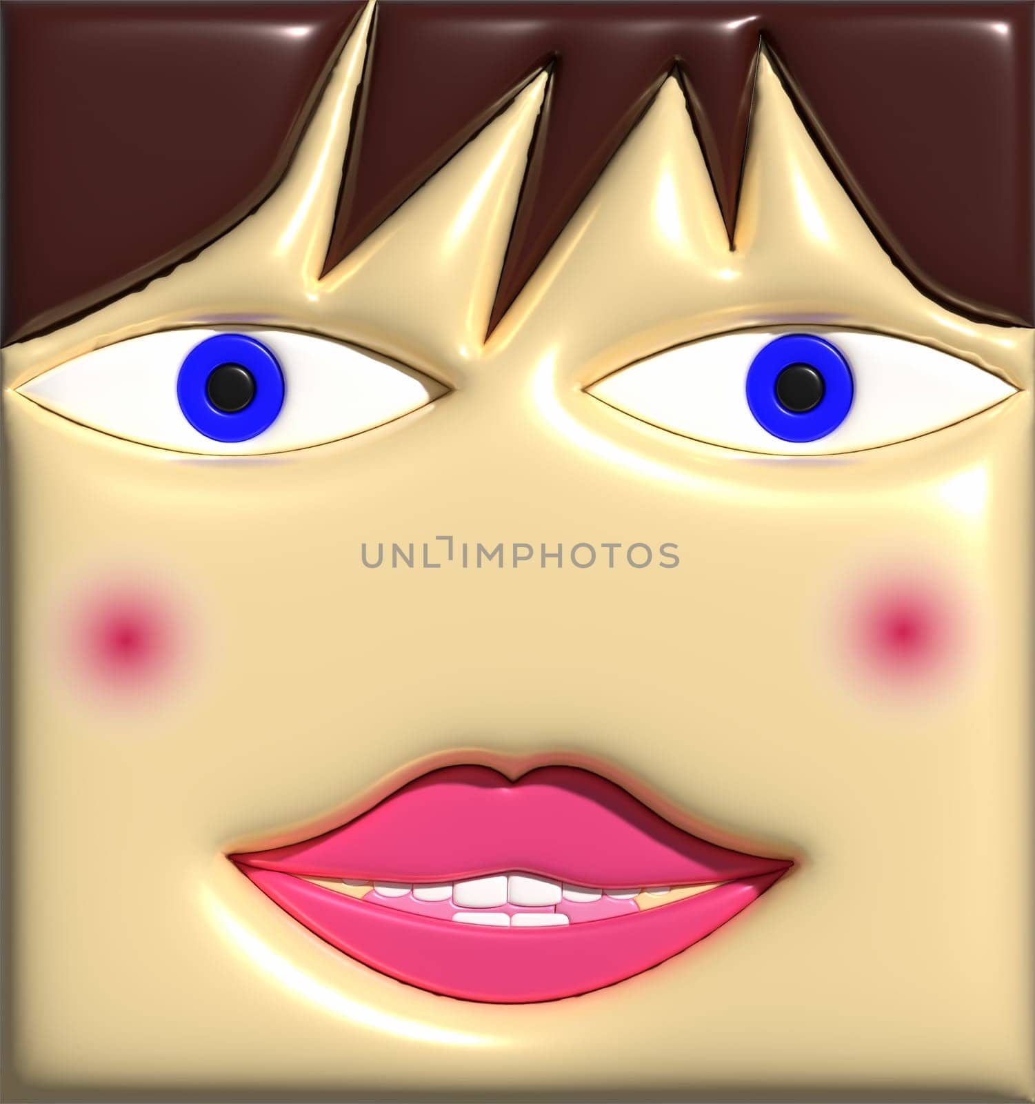 Funny face with blush, 3D rendering illustration