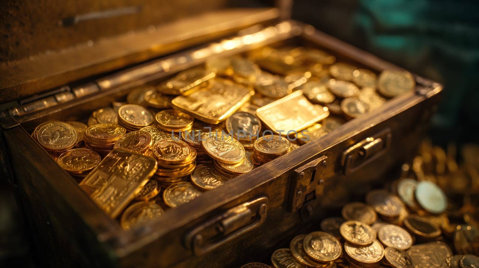 Treasure Chest Overflowing With Gold Coins and Bars by chrisroll