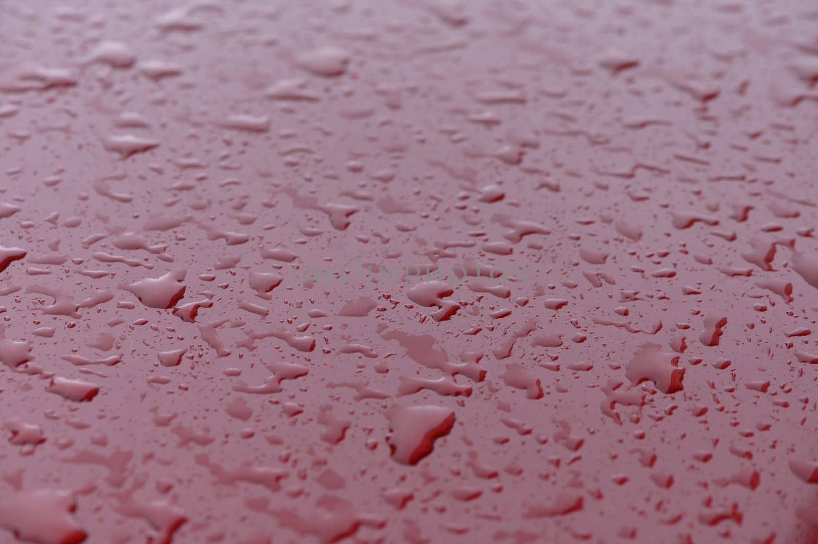 Closeup rain drops on red car with hydrophobic coating by Mixa74