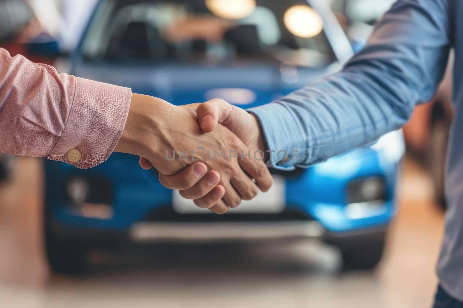 Transportation car rental or sell or buy automotive business concept, shake hands in a car background.
