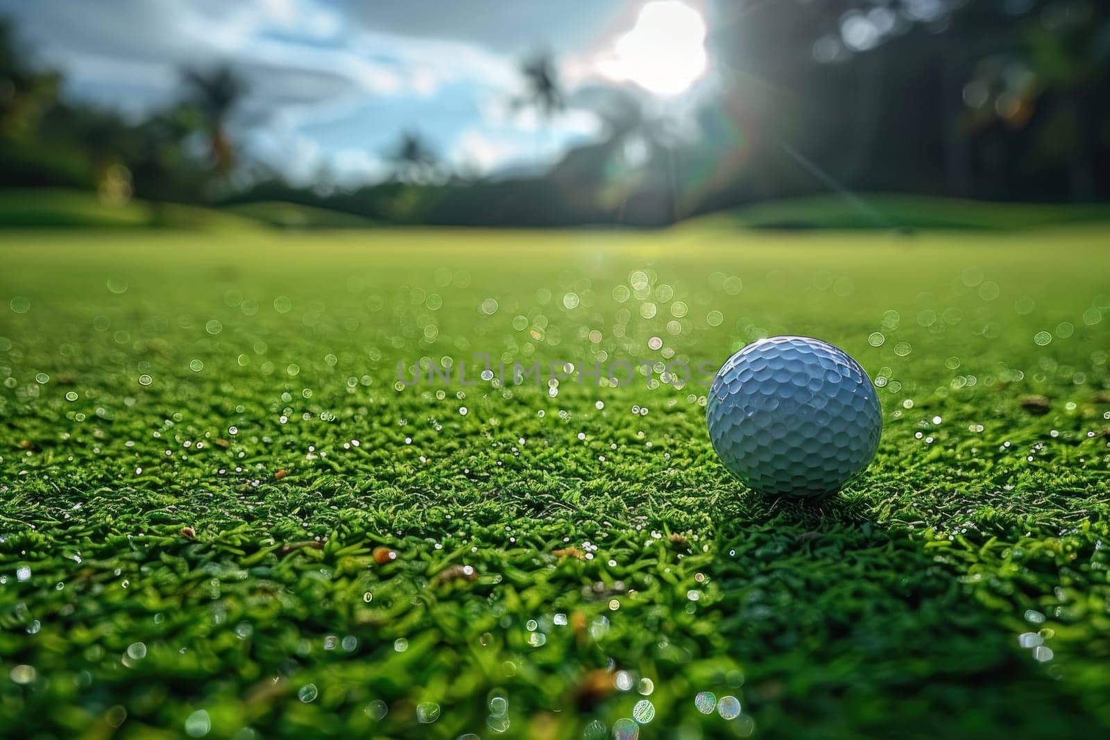 A golf ball is sitting on a green grass field by golfmerrymaker