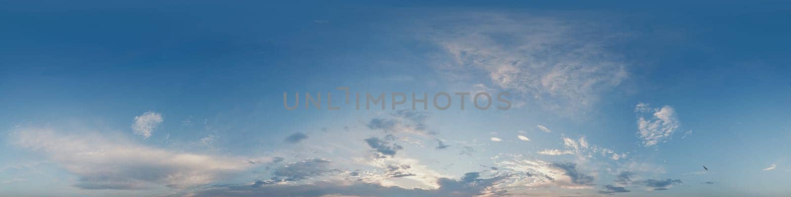 360 panorama, vibrant sunset sky, Cirrus clouds, perfect for immersive game design and sky replacement by panophotograph