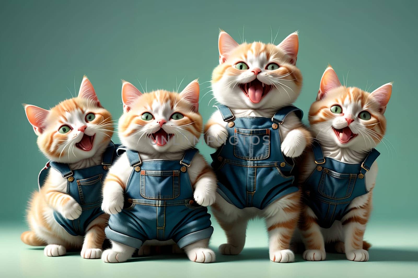 Cute funny cats rejoice and laugh. AI generated image.