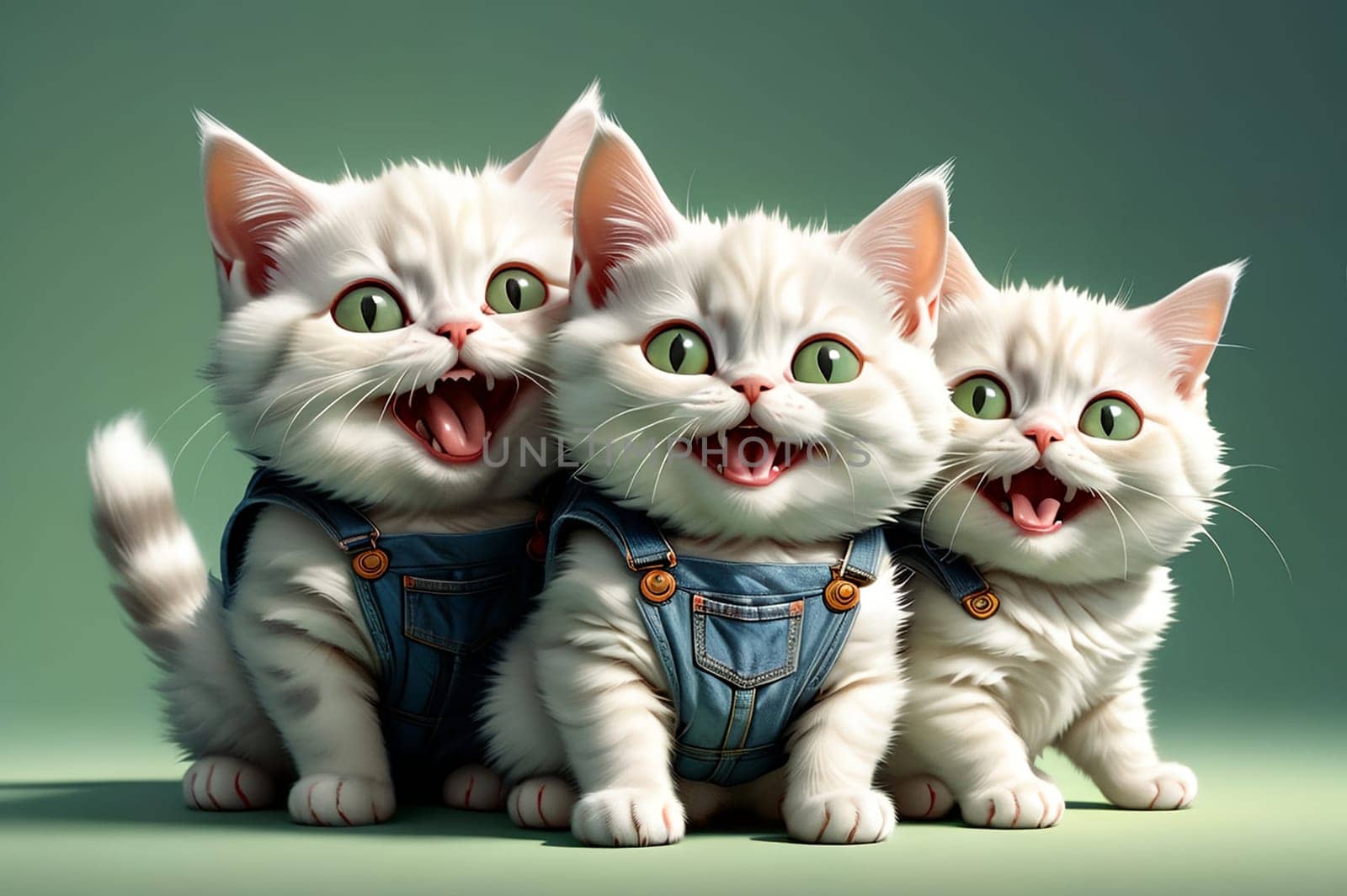 Cute funny cats rejoice and laugh. AI generated image.