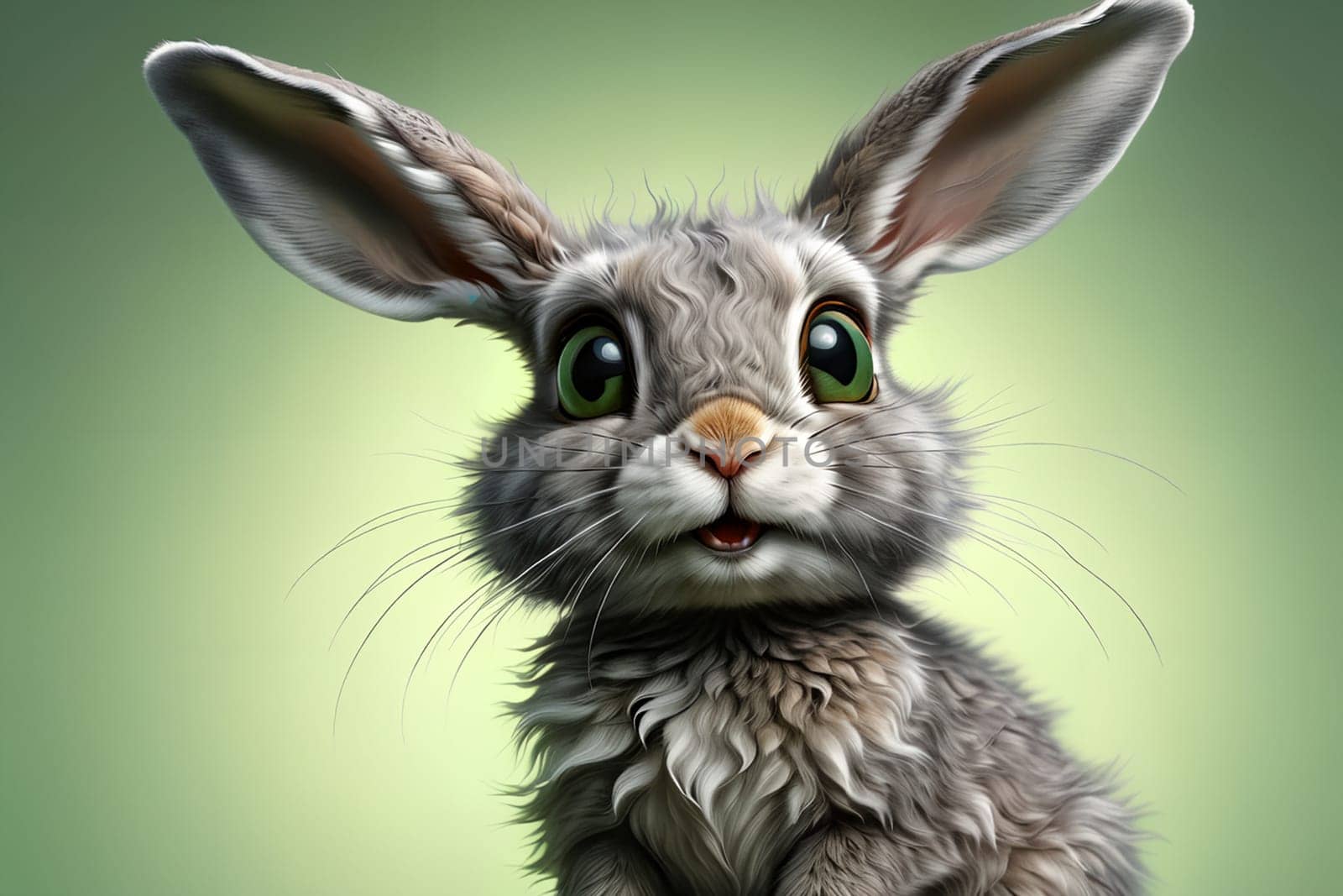 Cute gray bunny in habitat. AI generated image.