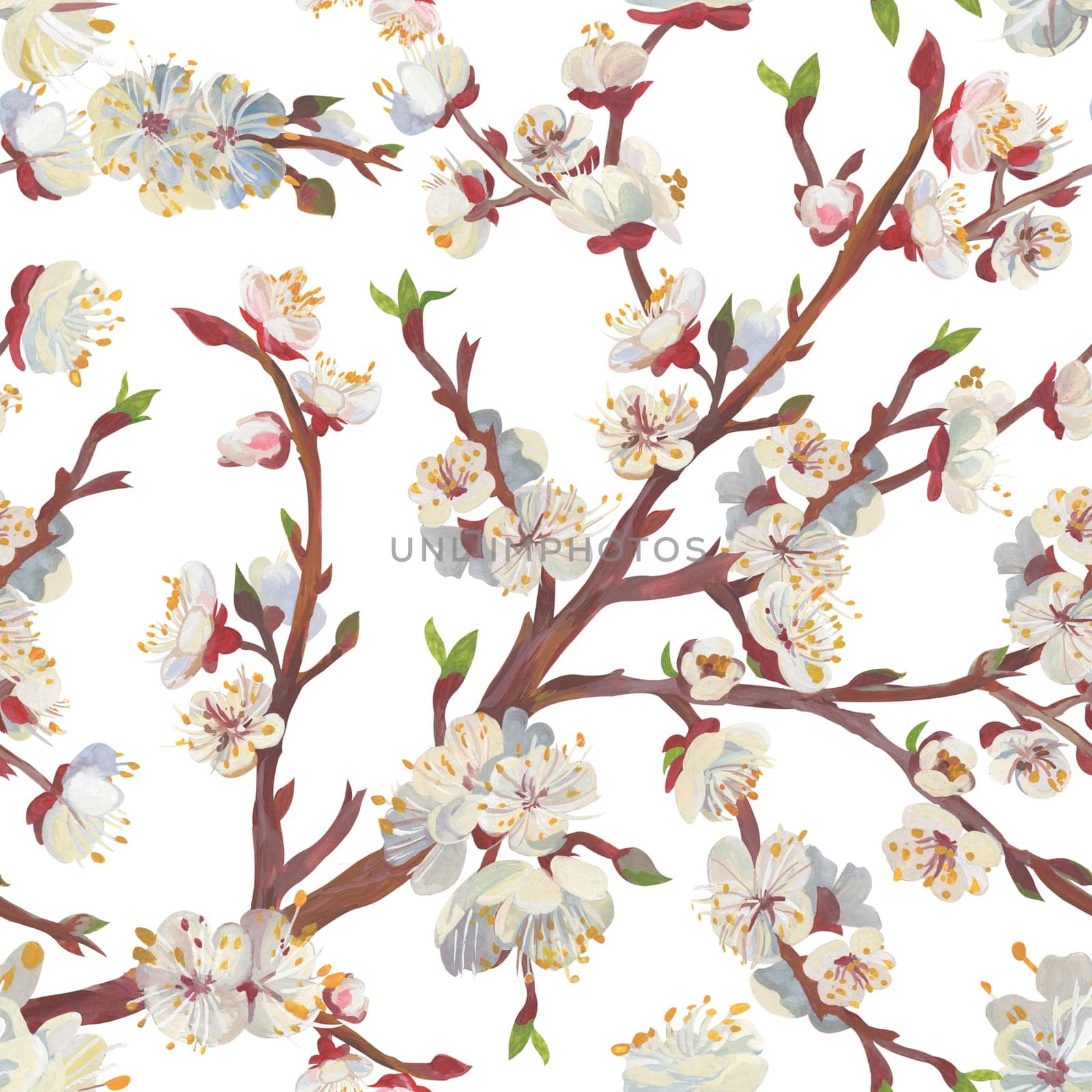 Sakura branches in a Seamless Asian oriental realistic pattern drawn by MarinaVoyush