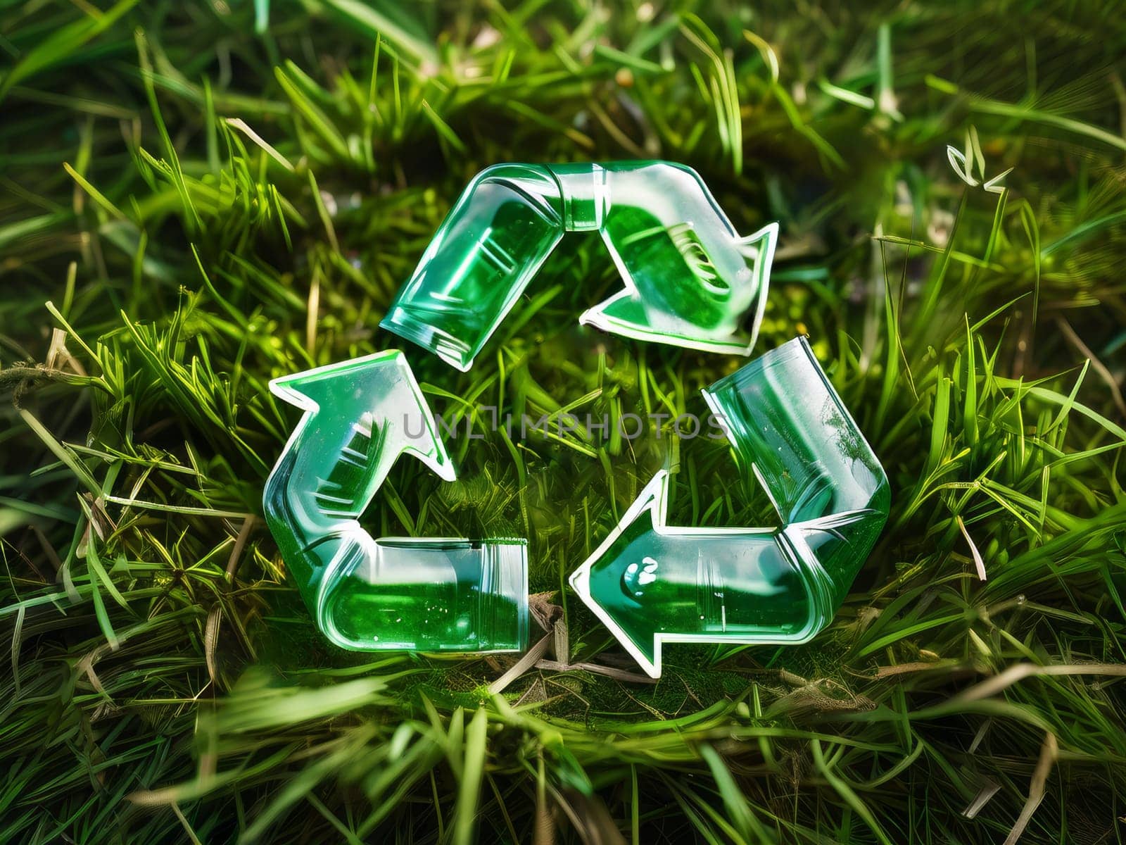Recycling symbol, recycle sign, plastic and environment nature concept, Recycle green symbol made of plastic bottle trash