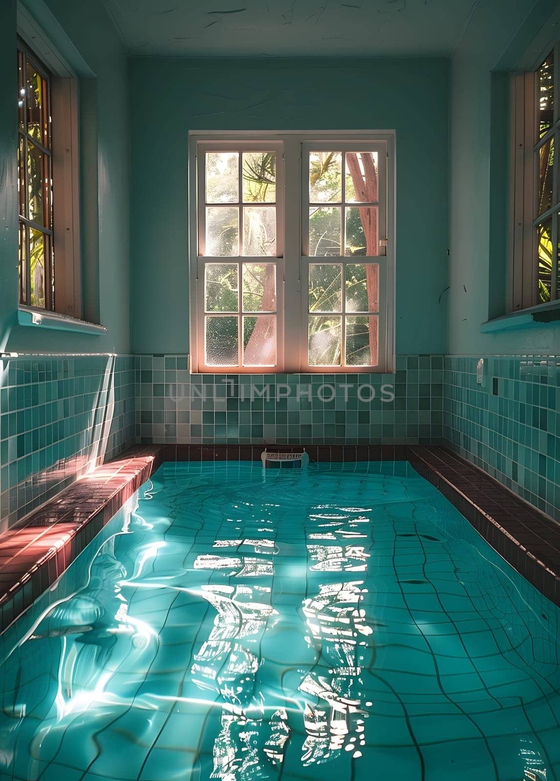 Rectangular indoor pool with a window, perfect for recreational swimming by Nadtochiy