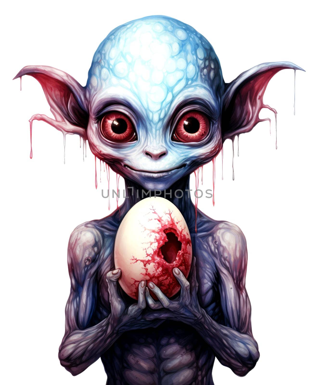 The alien is holding an Easter egg.  Cartoon sci-fi character by palinchak