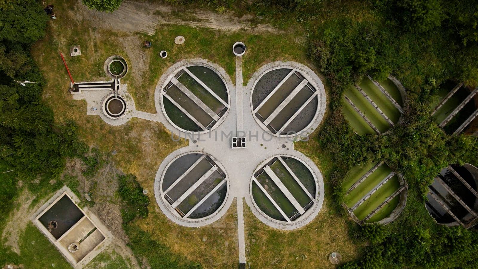 Aerial view of water purification facilities