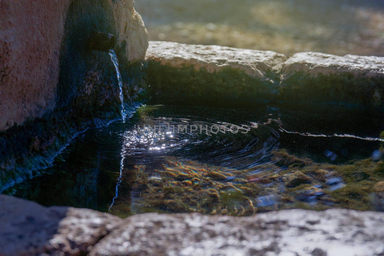 crystal-clear water spring illuminated by sunlight by joseantona