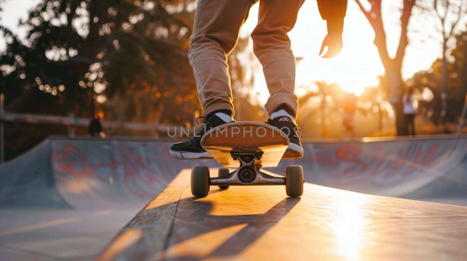 Skateboarder on a board in a skate park by natali_brill