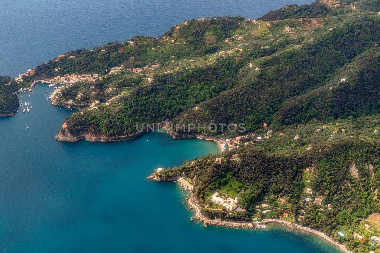 Portofino Italy aerial view from airplane by AndreaIzzotti