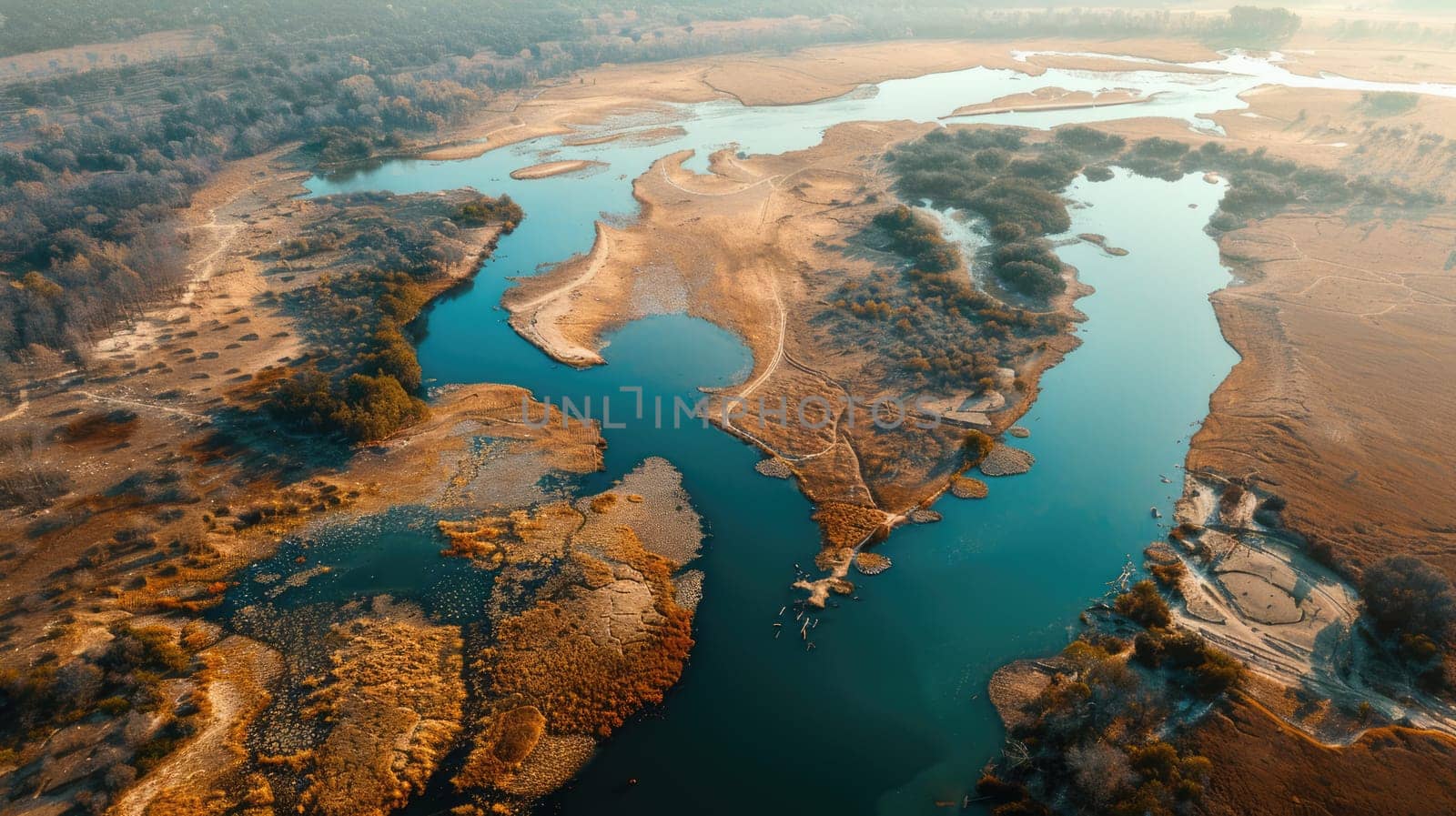 Dried rivers and lakes due to drought. Bird's eye view AI