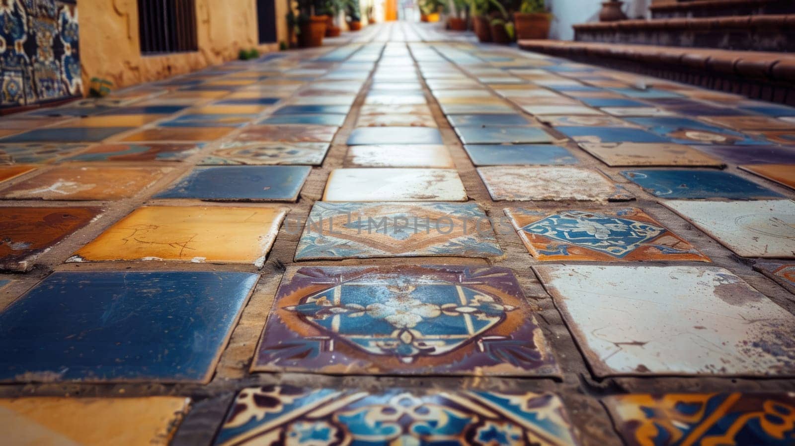 Terrace tiles on garden square in residential area. Texture Background AI