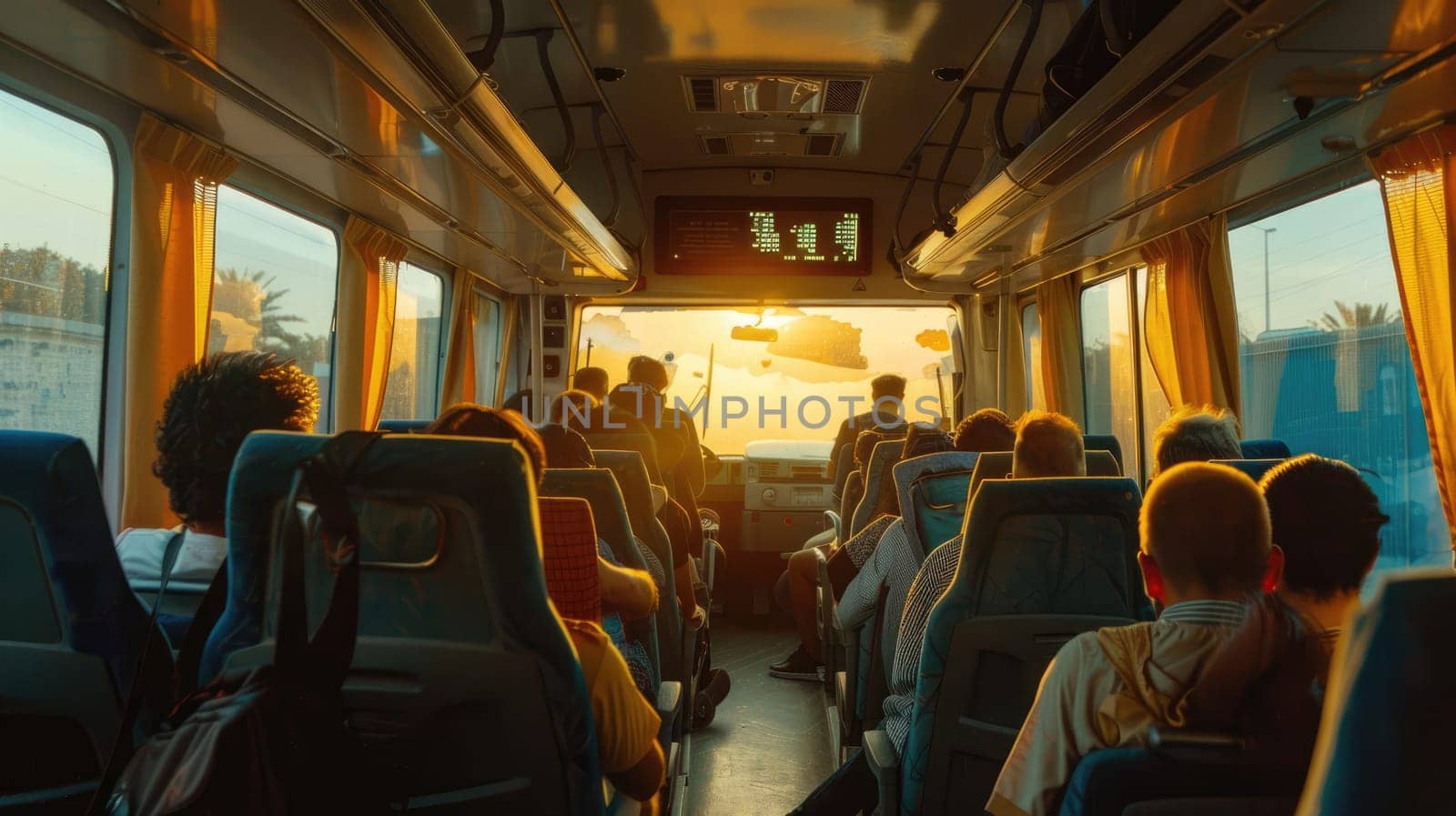 Blur focus inside of old bus. A bus with passengers during the sultry heat. by natali_brill