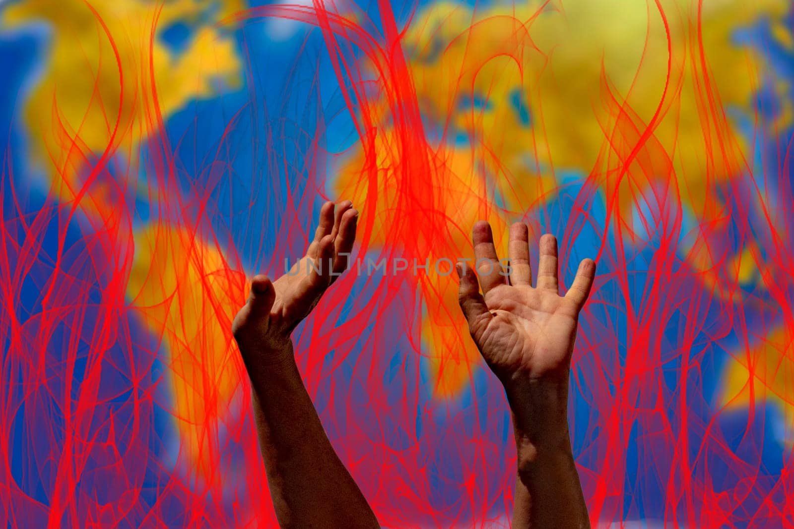 help hands of black Migrant refugee detail on boat and sea background