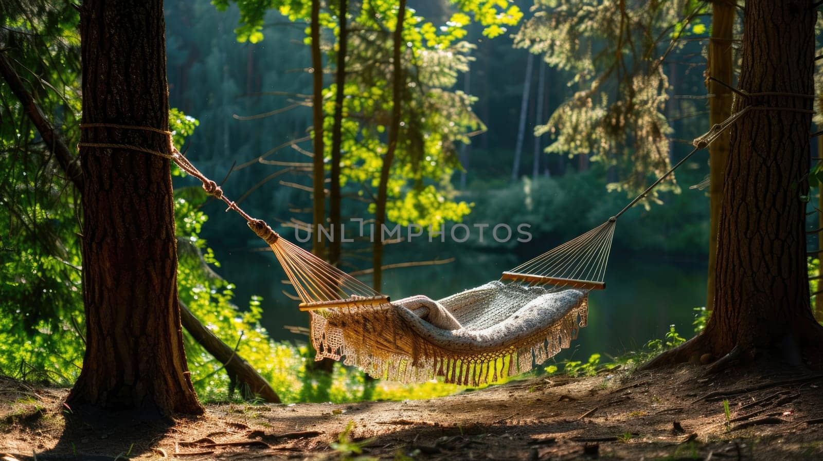 Hammock for a cozy rest in the shade of trees AI