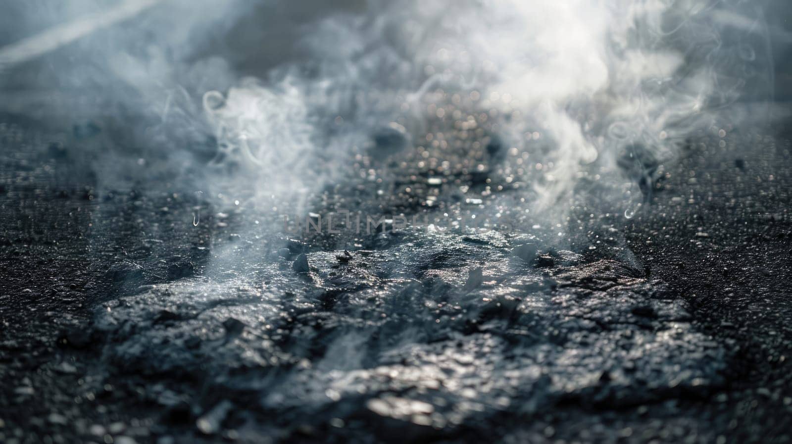 Asphalt smokes from high temperature and heat by natali_brill