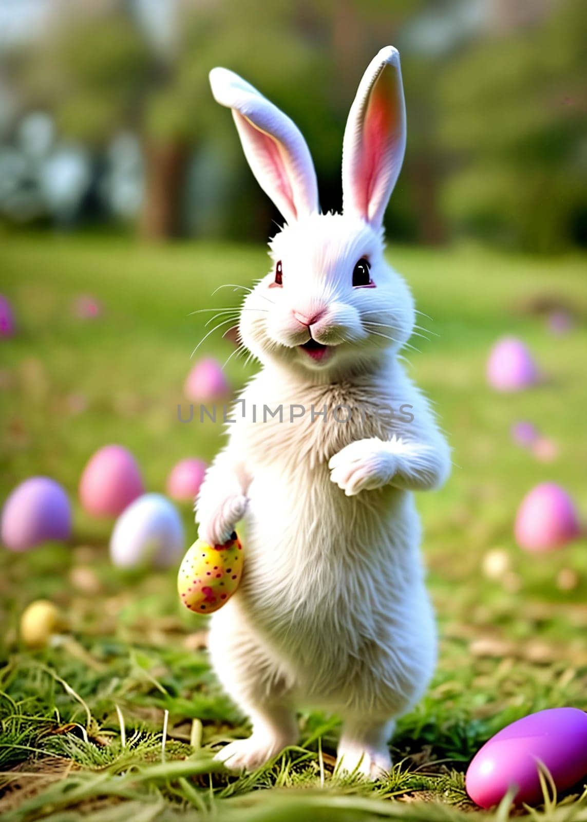 Funny easter bunny with colorful eggs by GoodOlga