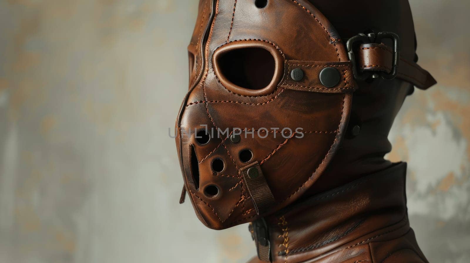 Medieval Leather face mask. BDSM mask or accessory for a horror movie costume AI