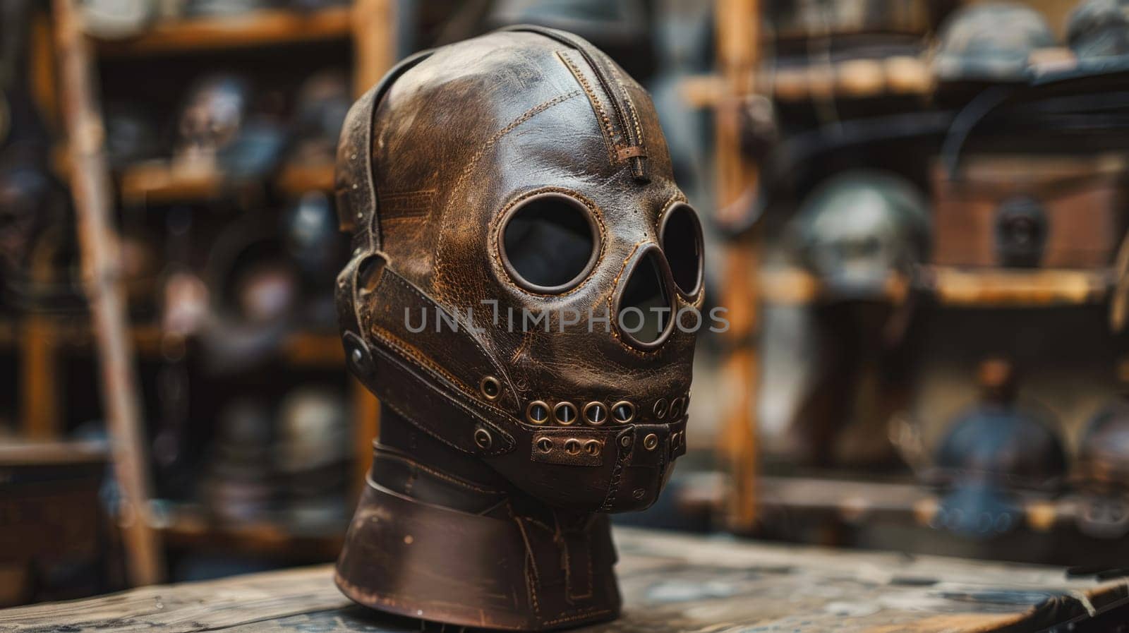 Medieval Leather face mask. BDSM mask or accessory for a horror movie costume AI