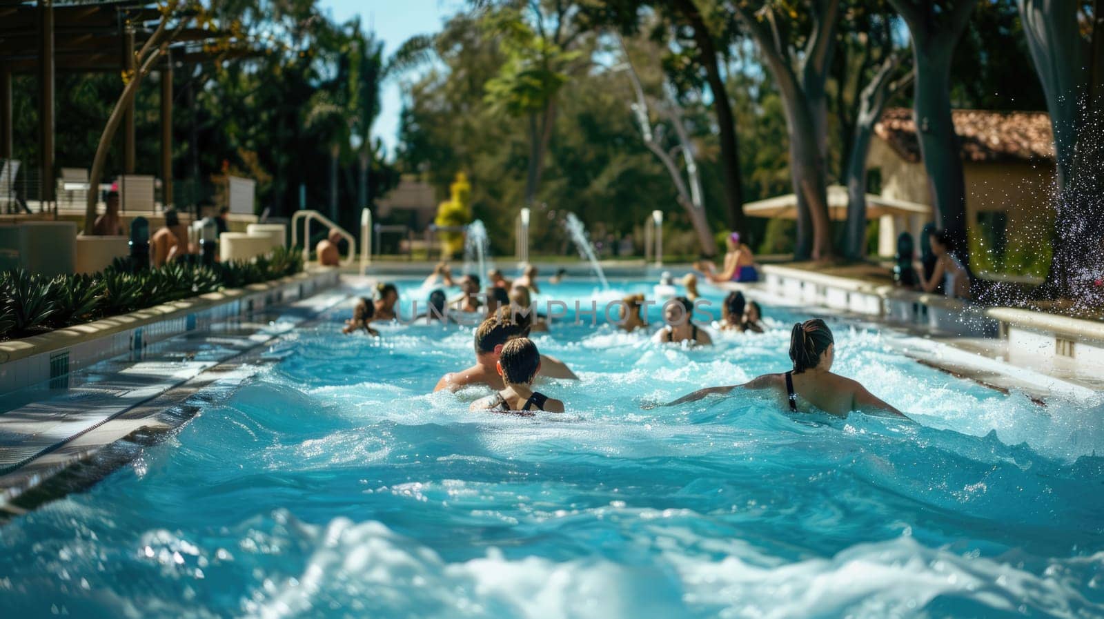 People cool off with water treatments in the pool AI