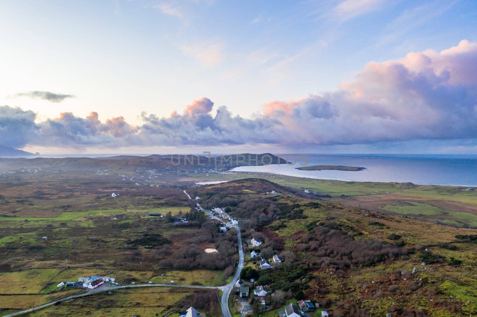 Aerial view of the Clooney, Narin and Portnoo, County Donegal . Ireland.