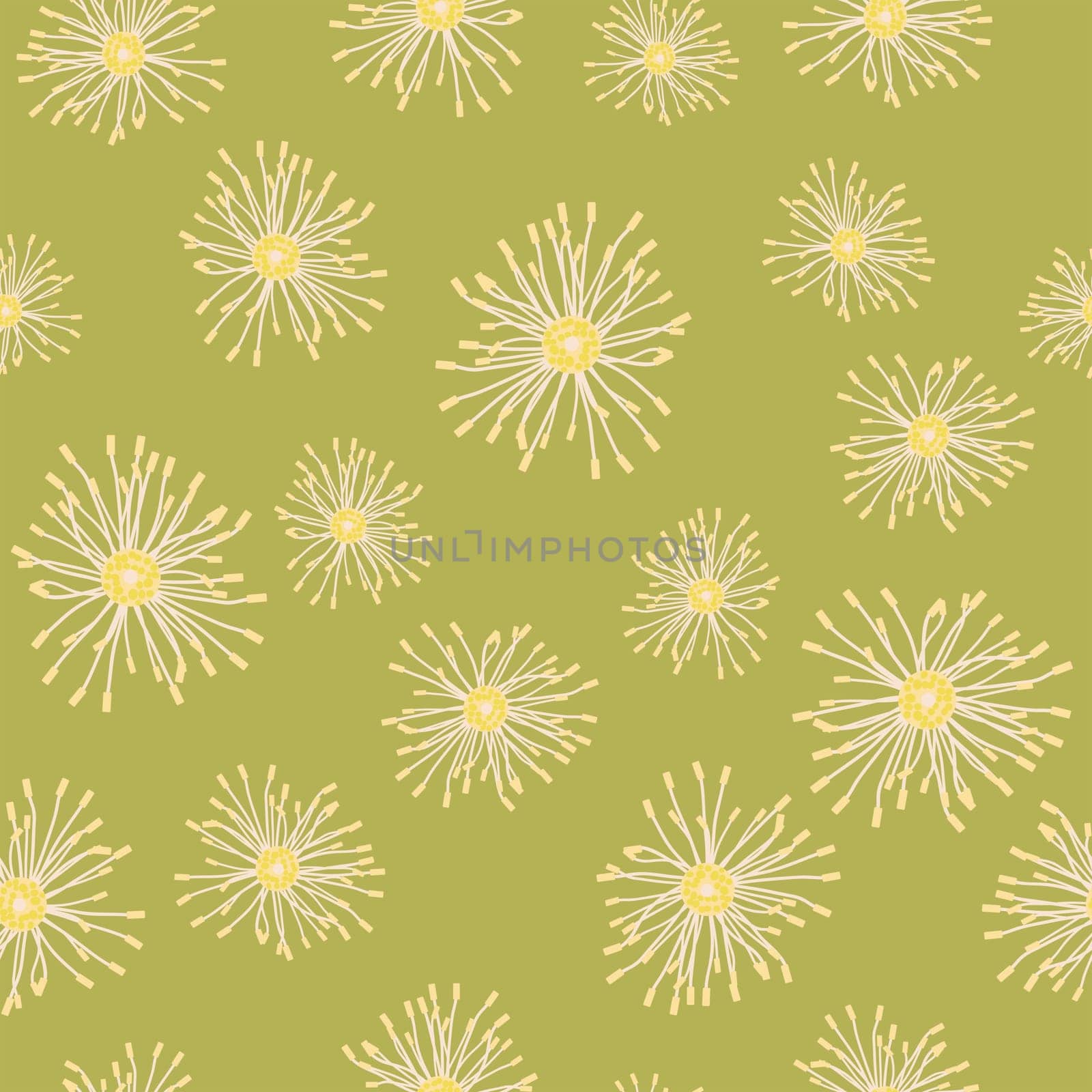 Yellow flowers on green background, abstract seammless pattern by hibrida13