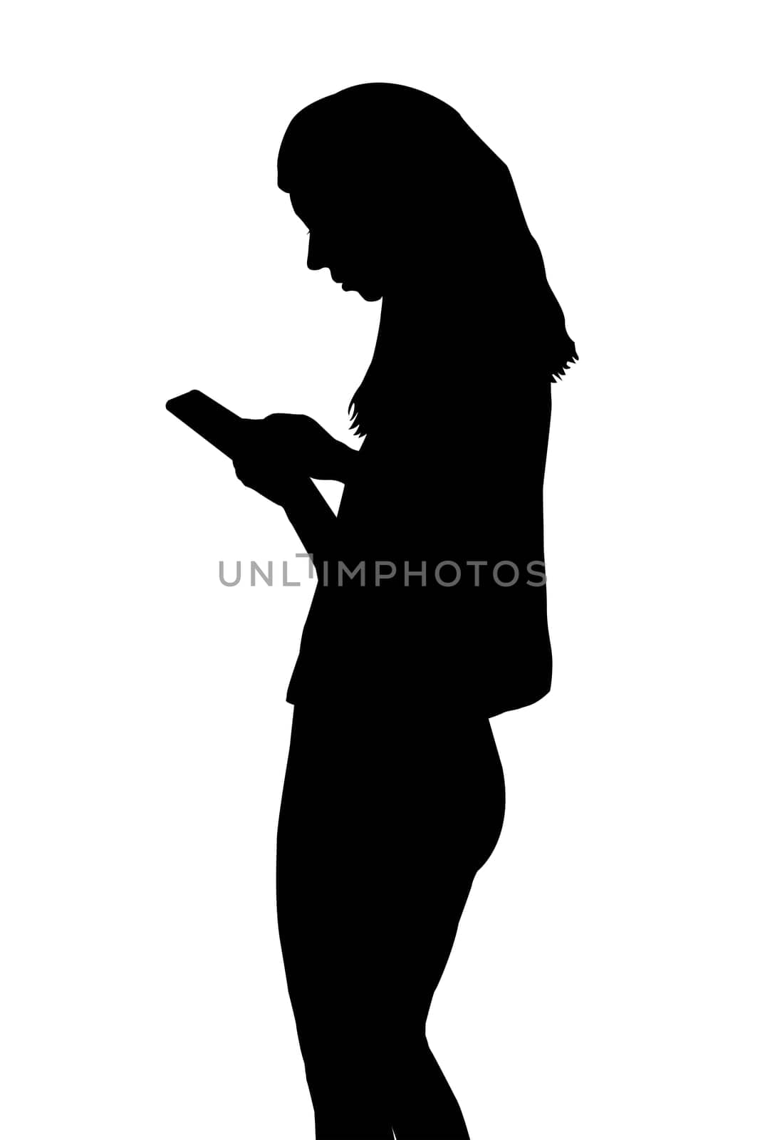 Girl standing and watching in a cell smart phone by hibrida13