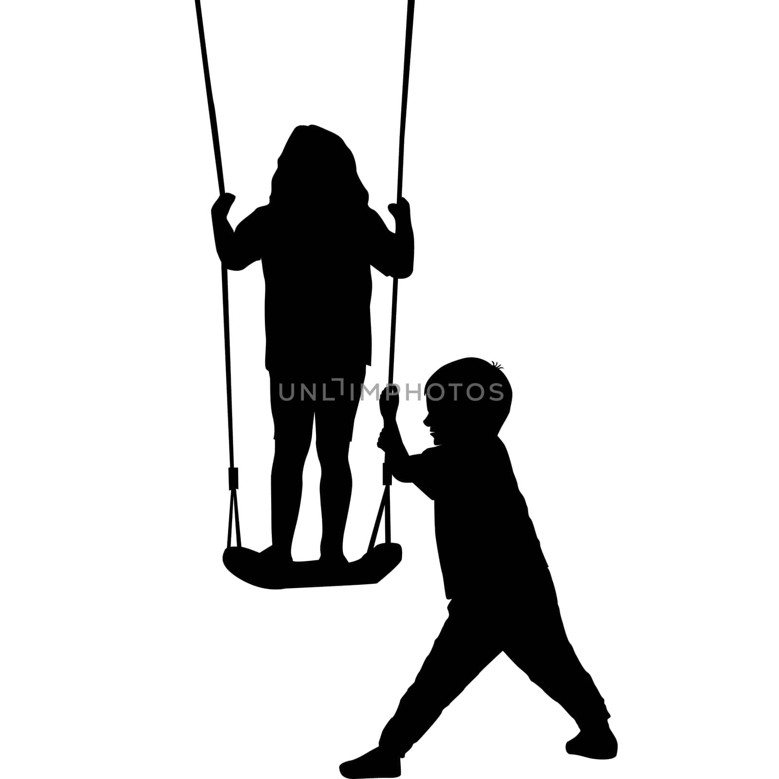 Boy swinging a girl silhouettes