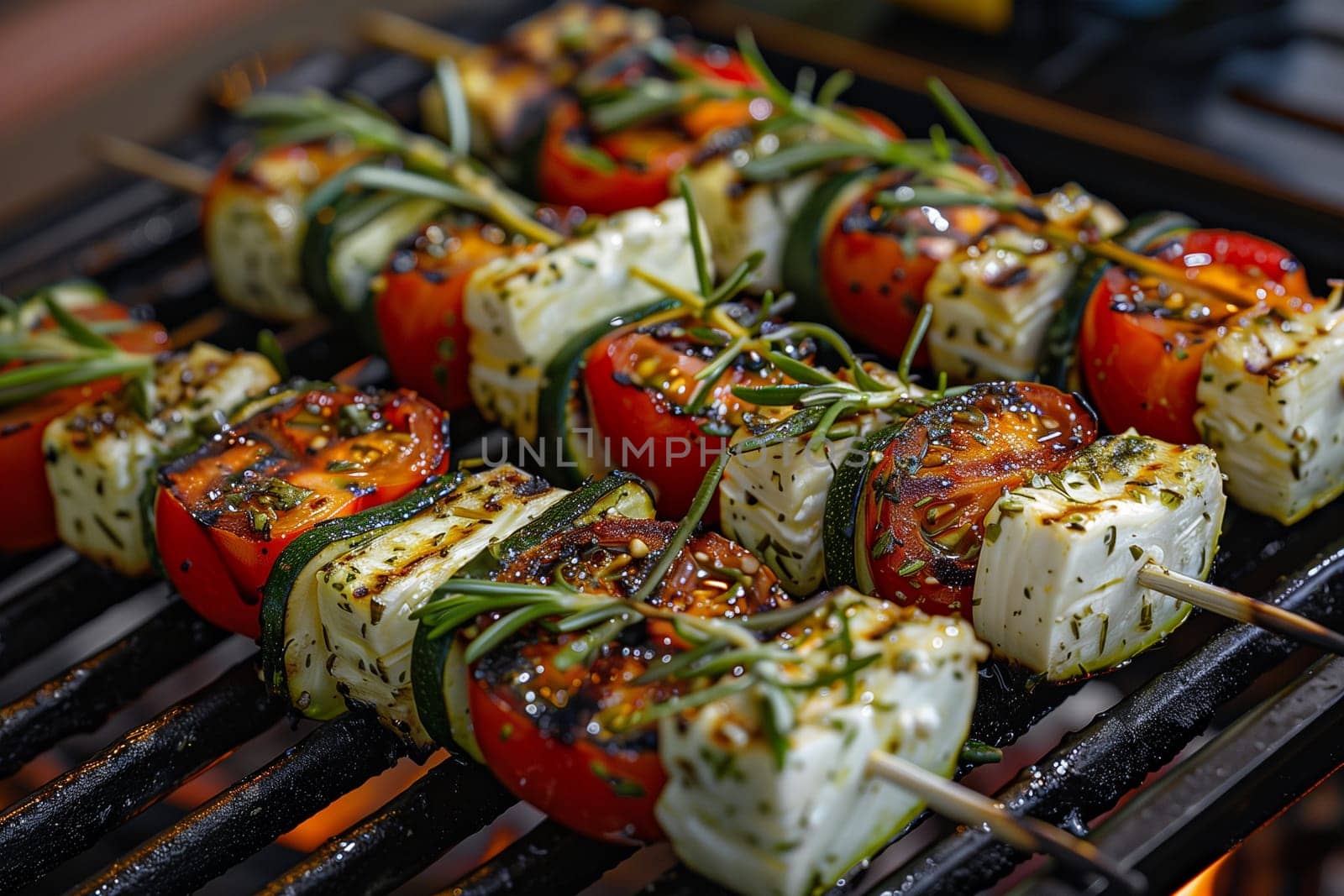 Grilled vegetarian grill skewers, tomato, sheep cheese and zucchini slices, rosemary garlic oil. by Sd28DimoN_1976