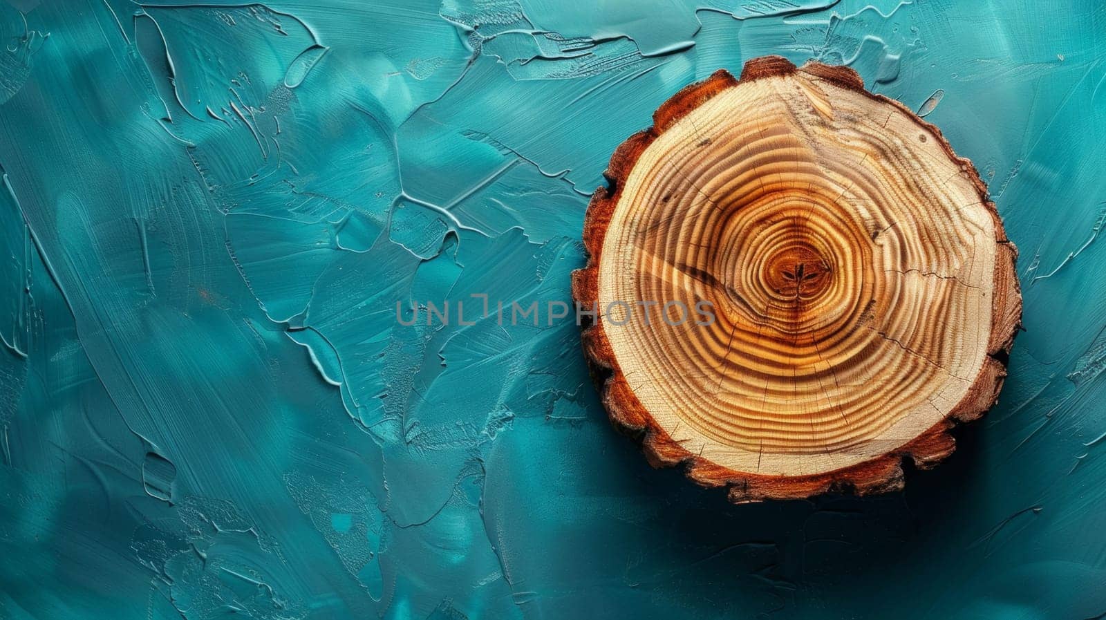 A close up of a piece of wood on top of blue paint
