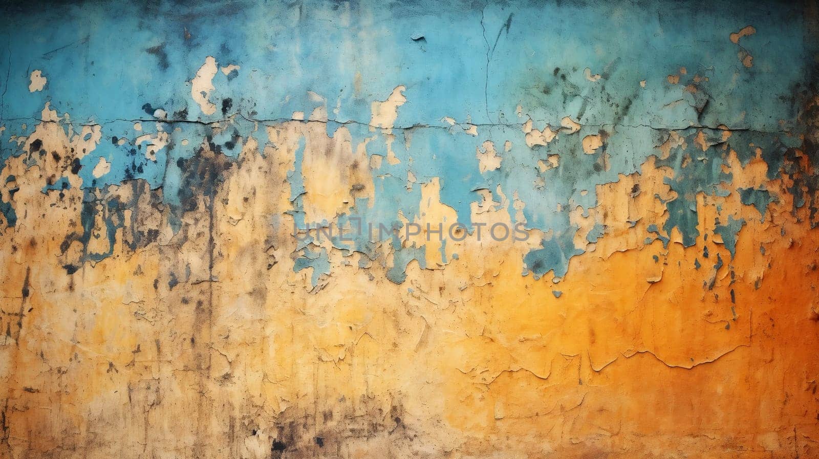 Vibrant texture of blue and yellow peeling paint by chrisroll