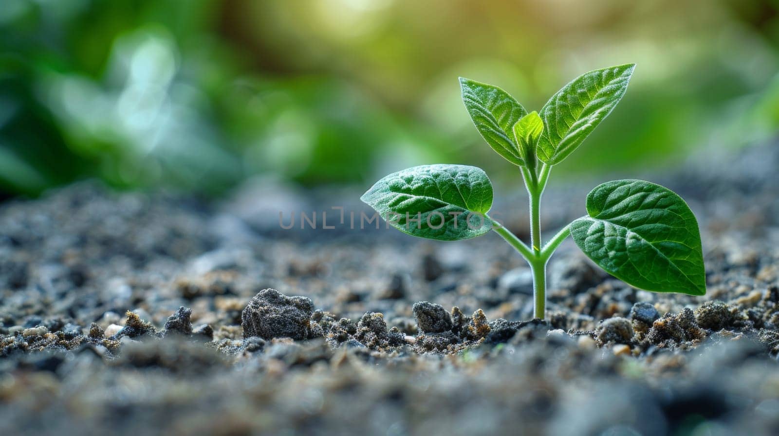 A small plant growing in the dirt with a bunch of leaves