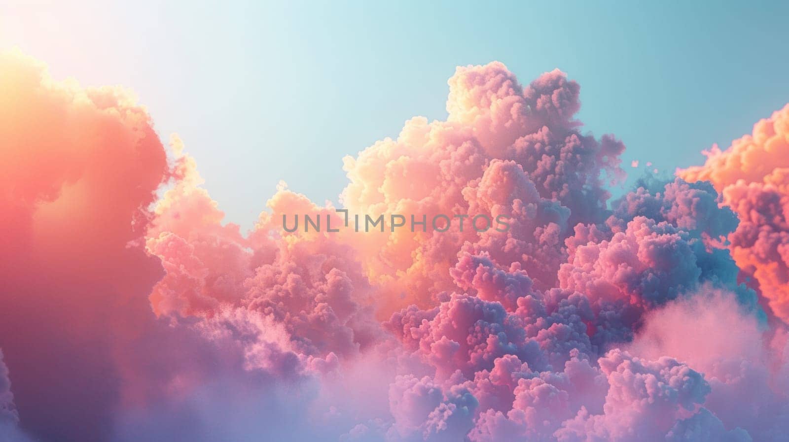 A colorful cloud formation in the sky with a blue and pink color