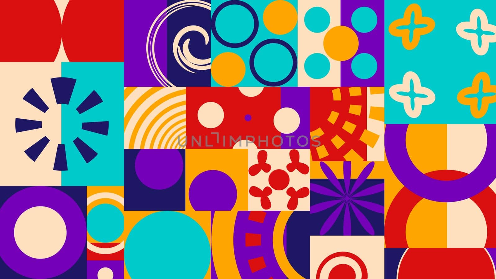 Modern background geometric design with bauhaus style in purple orange red navy color. High quality