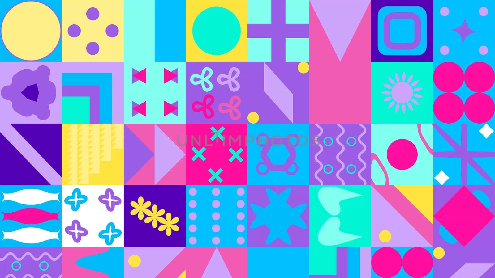 Seamless Pattern of Pop and Colorful Abstract Geometric Shape. Blue pink purple and yellow color.