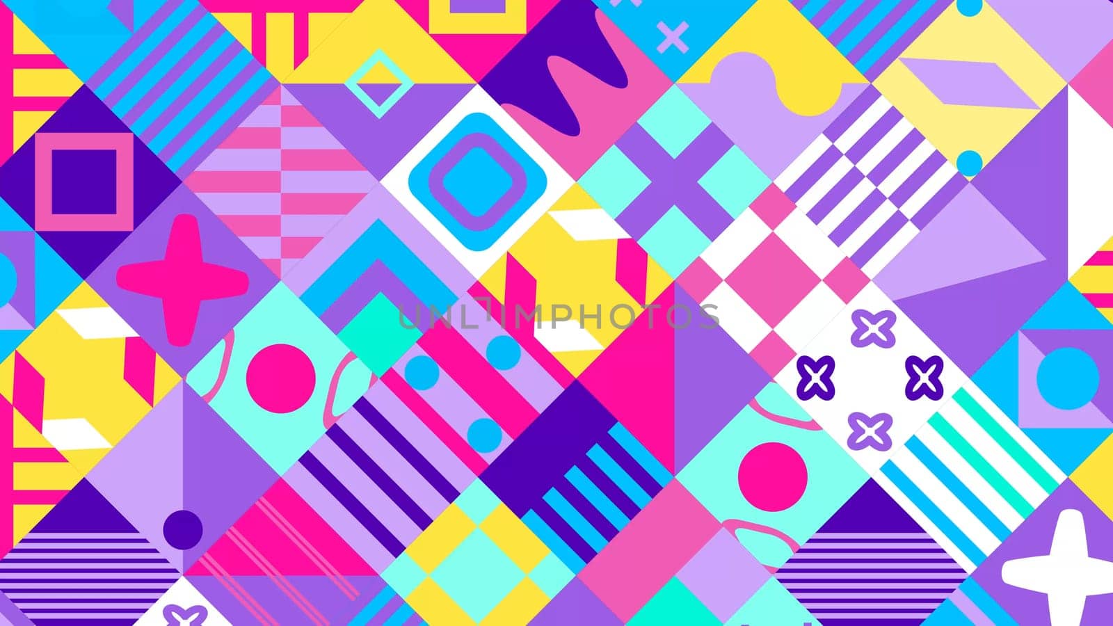 Seamless Pattern of Pop and Colorful Abstract Geometric Shape. Blue pink purple and yellow color.