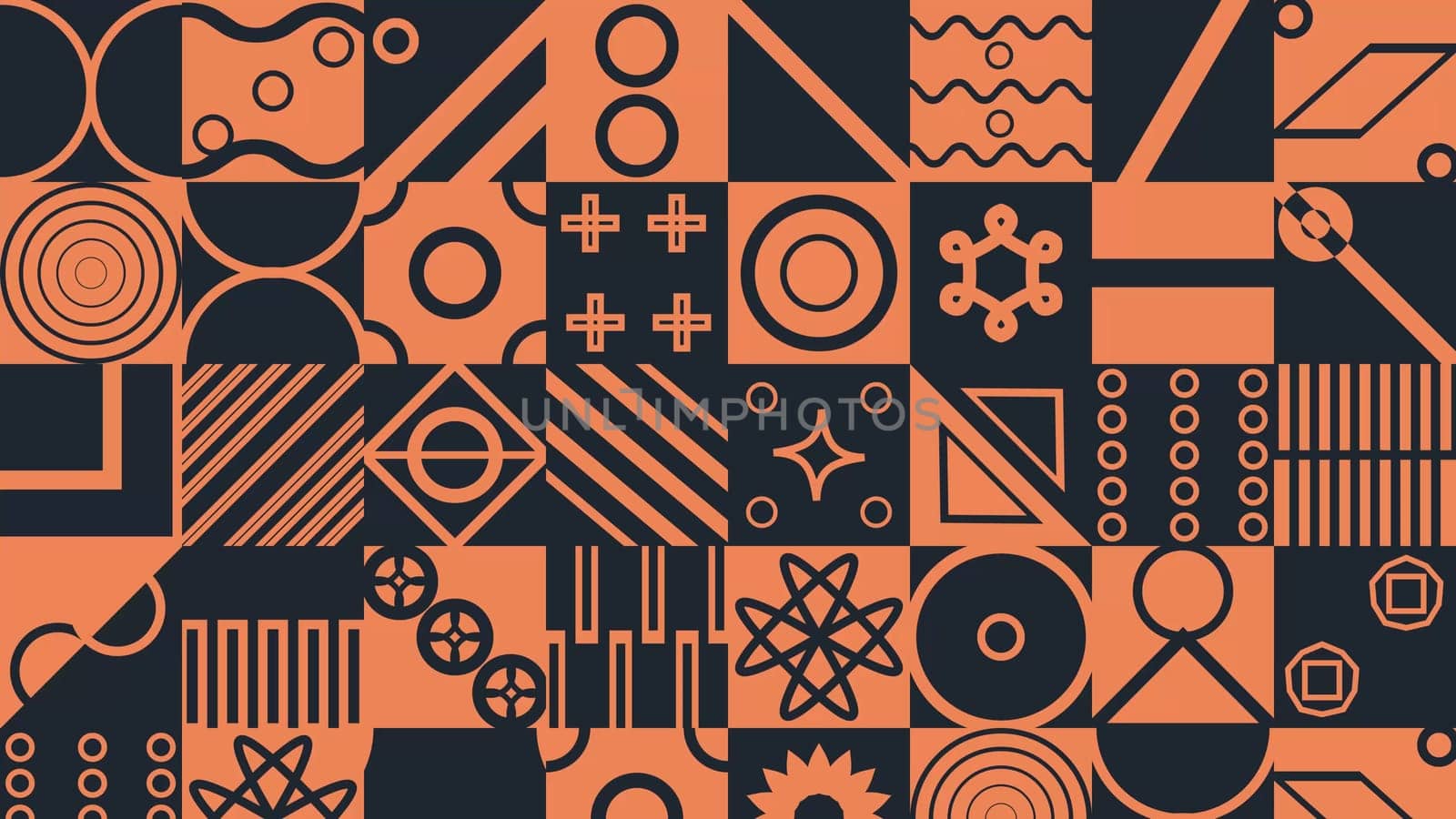 Machinery seamless pattern with various industrial elements. Orange background. High quality photo