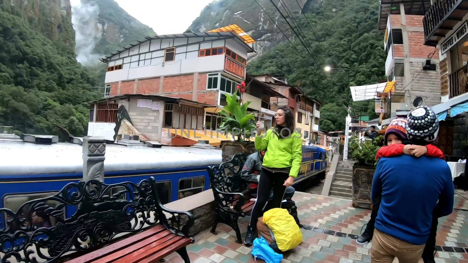 Cusco, Peru - February 12th 2019 : Tourist arriving by train in Aguas Calientes before going to Machu Picchu in Peru