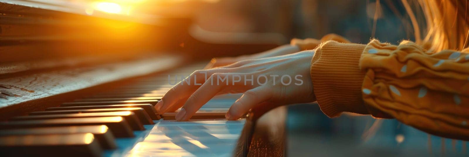 A woman is playing a piano with her hands by golfmerrymaker