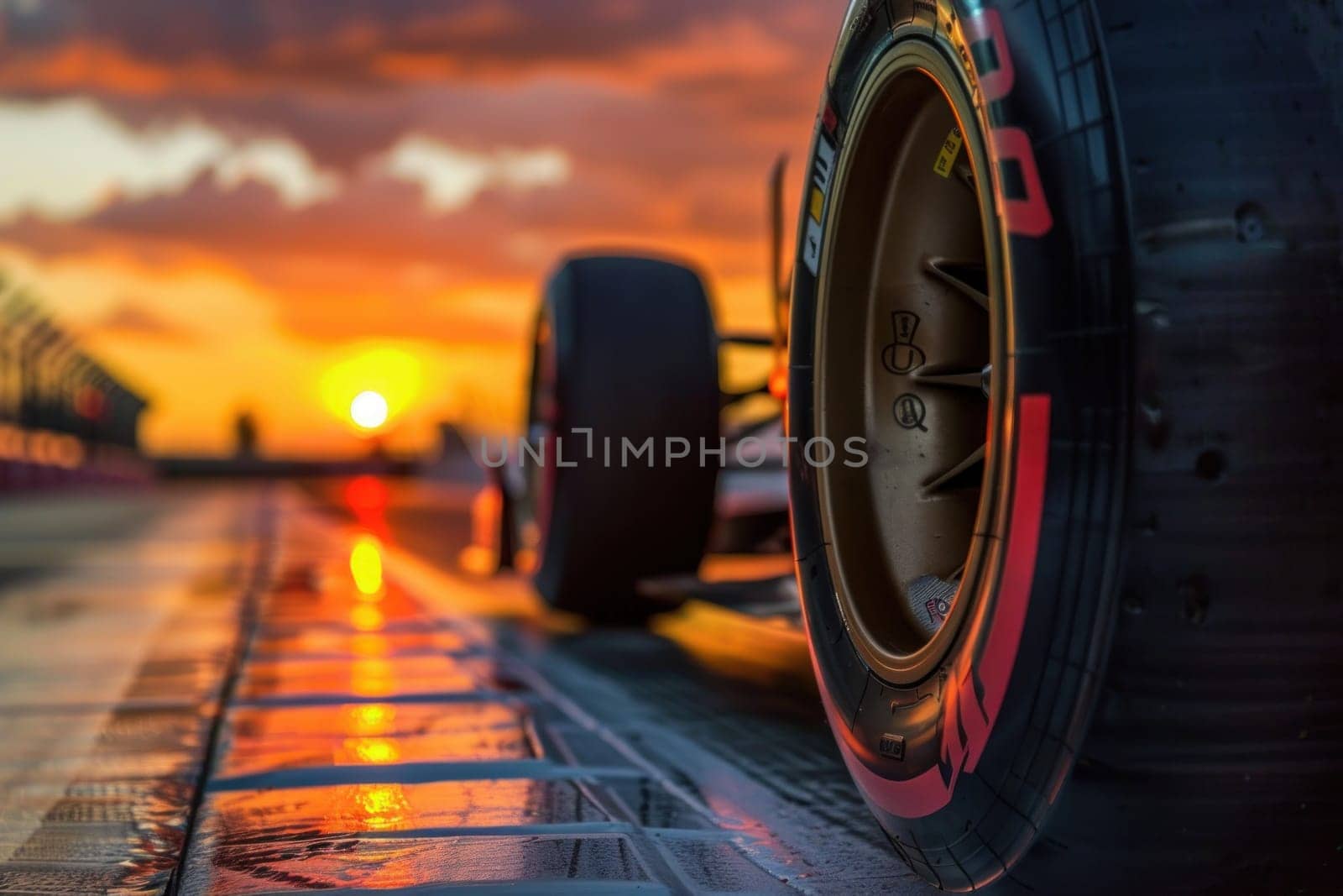 A tire is shown in front of a sunset, with the sun in the background by golfmerrymaker