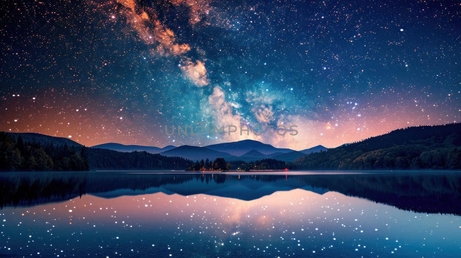 A beautiful night sky with a lake and mountains in the background by golfmerrymaker