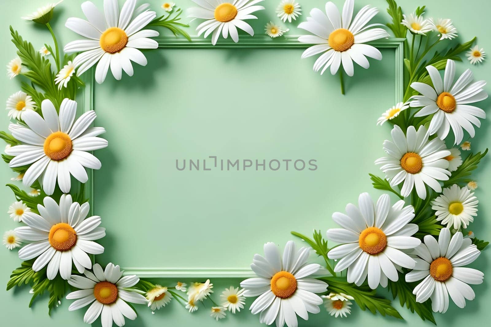 beautiful abstract background with bright daisy flowers. AI generated image.