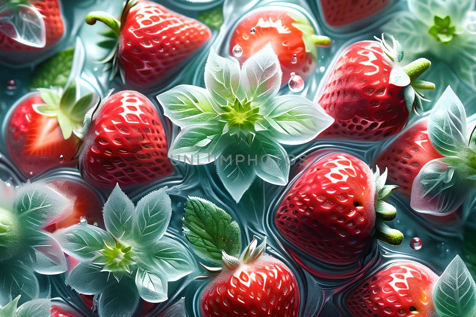 fresh frozen whole strawberries. AI generated image.