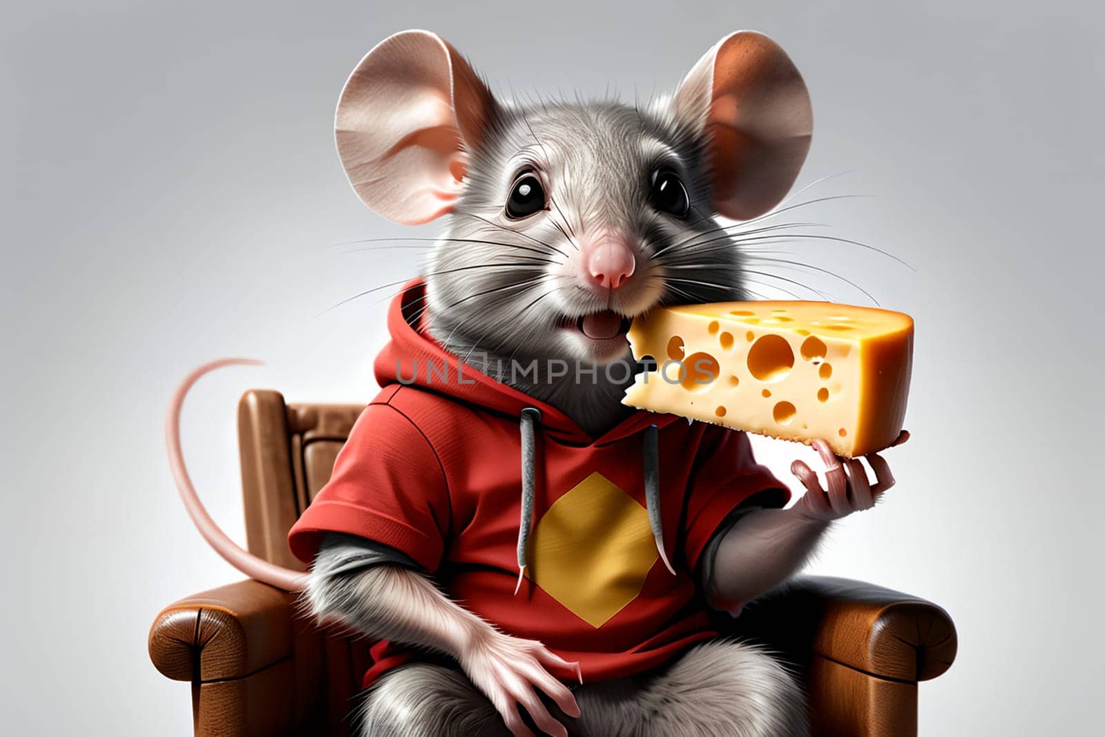 cute gray mouse with delicious cheese . AI generated image.