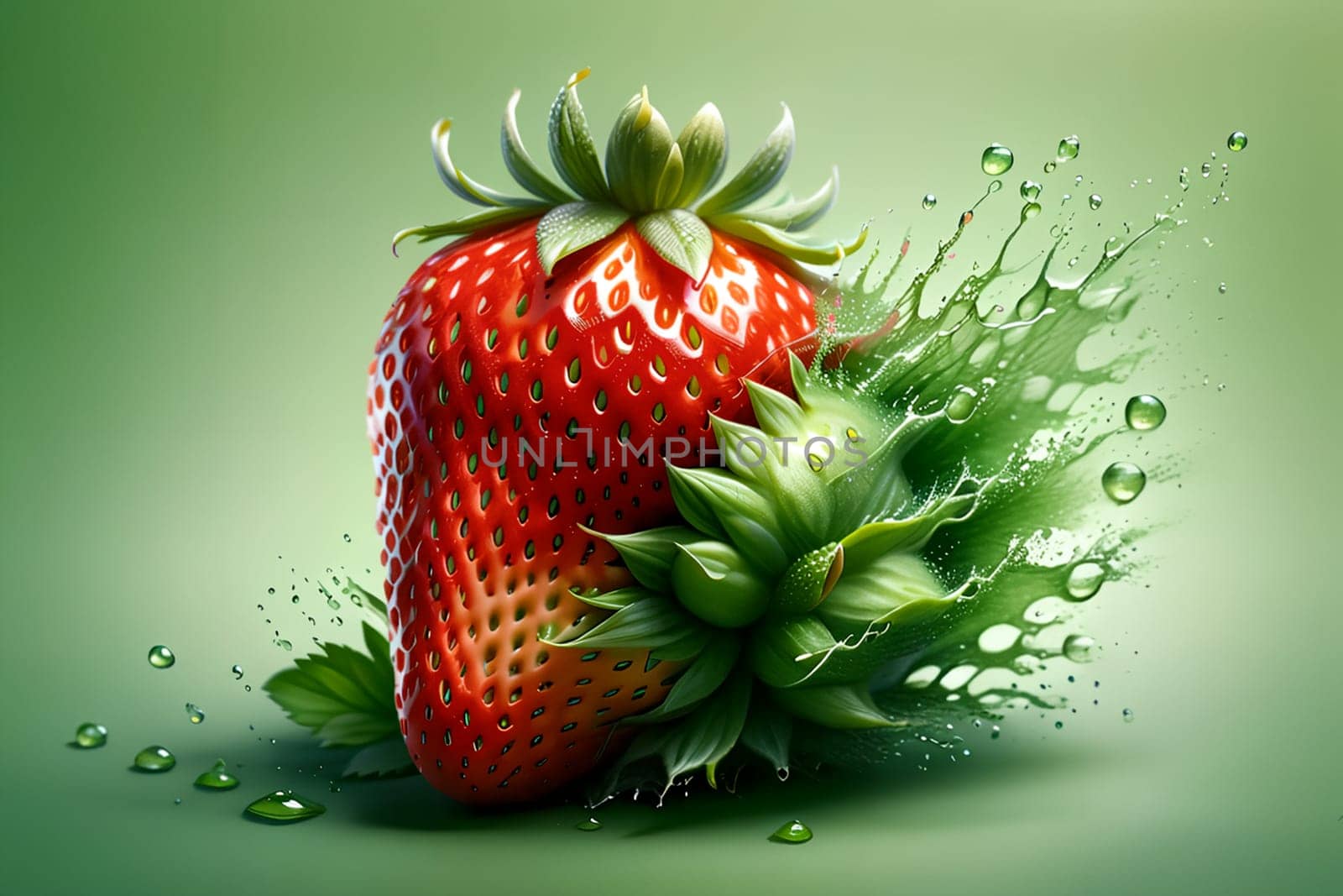 fresh ripe red strawberries isolated on green background